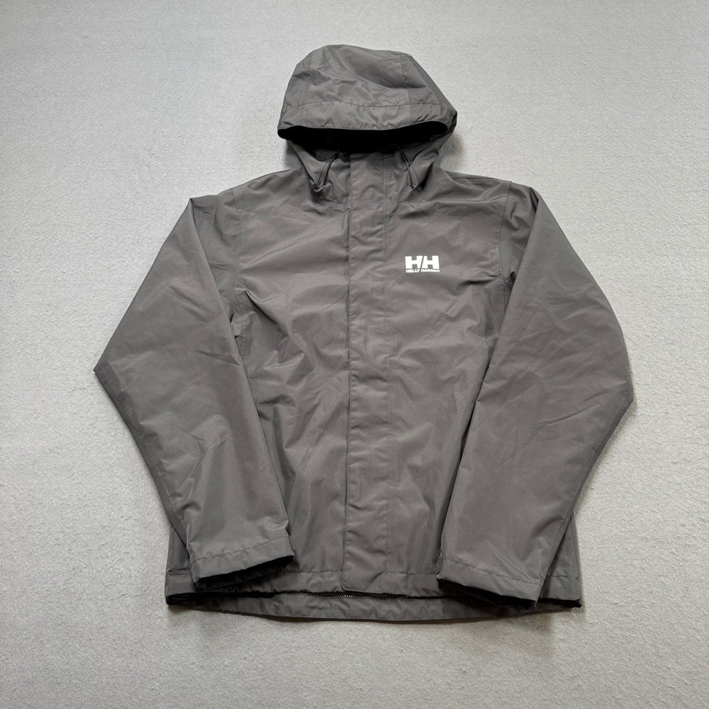 Helly Hansen Rain Jacket Men's Small Gray Helly Tech Mesh Hooded Windbreaker